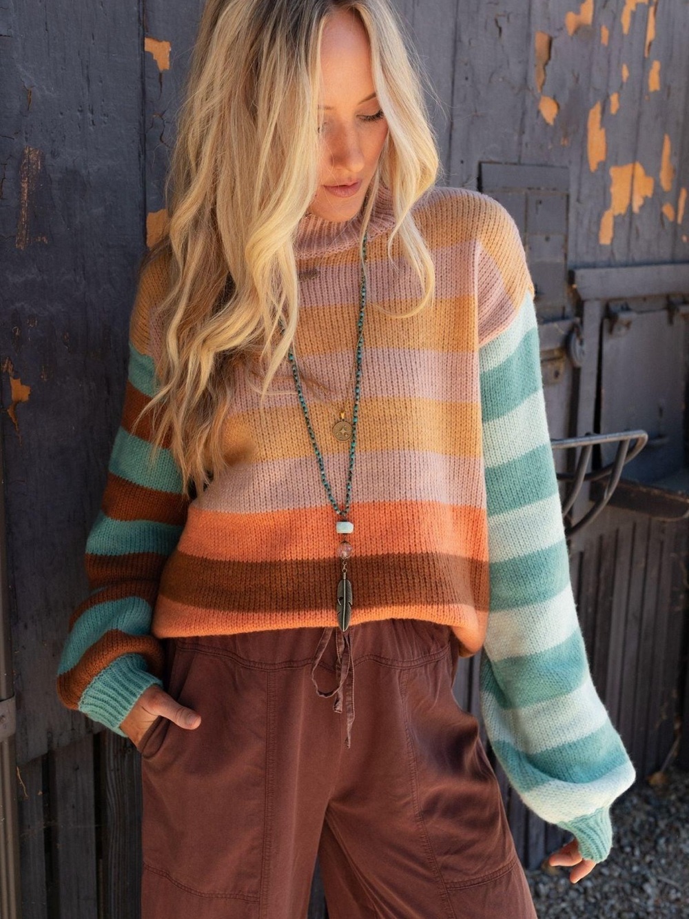 It’s a Win Striped Three Bird Nest Multicolor slouchy Sweater - Women